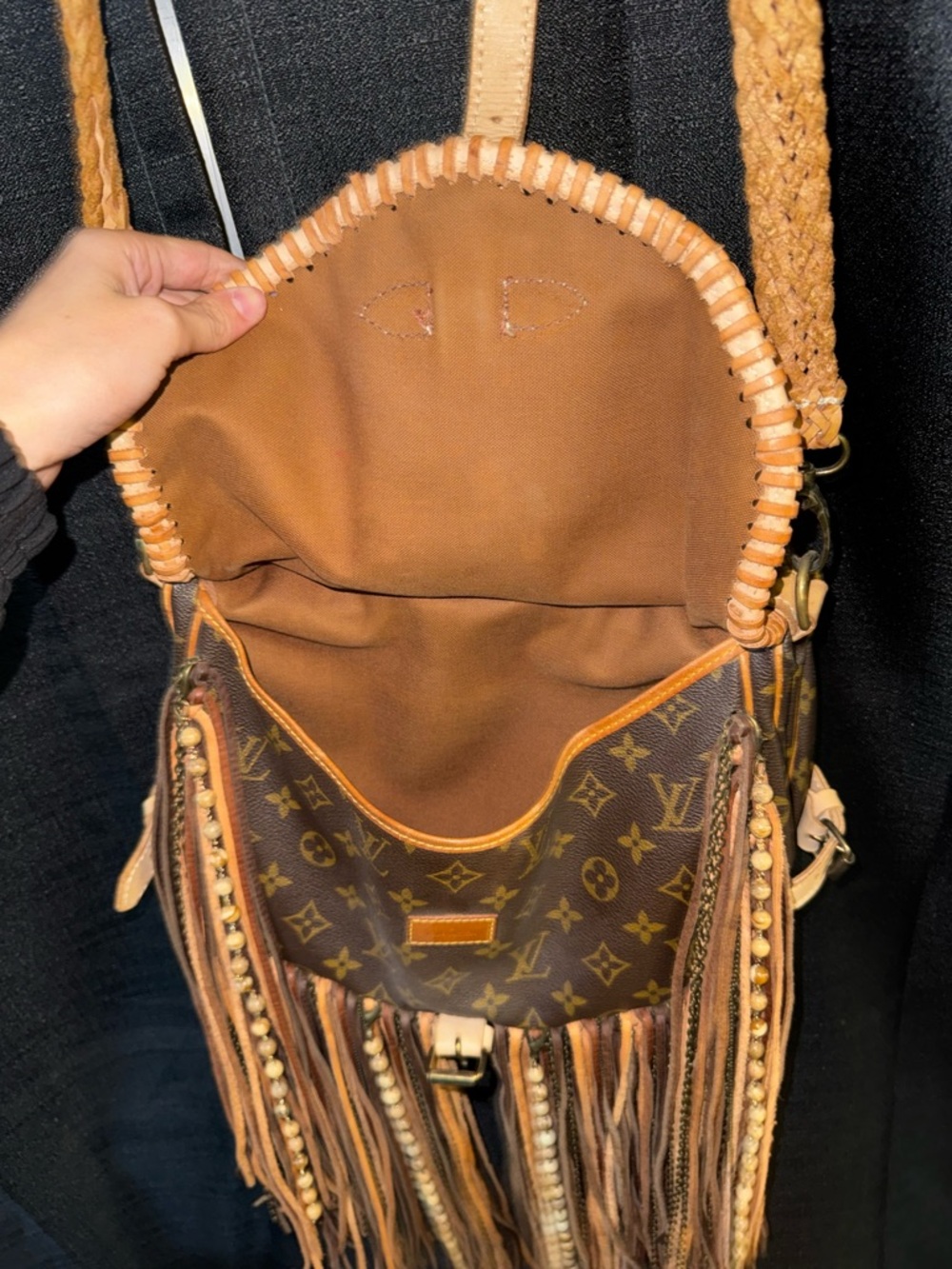 Louis Vuitton Brown Monogram Fringe Crossbody Bag with Tan Trim - Picture 3 of 6